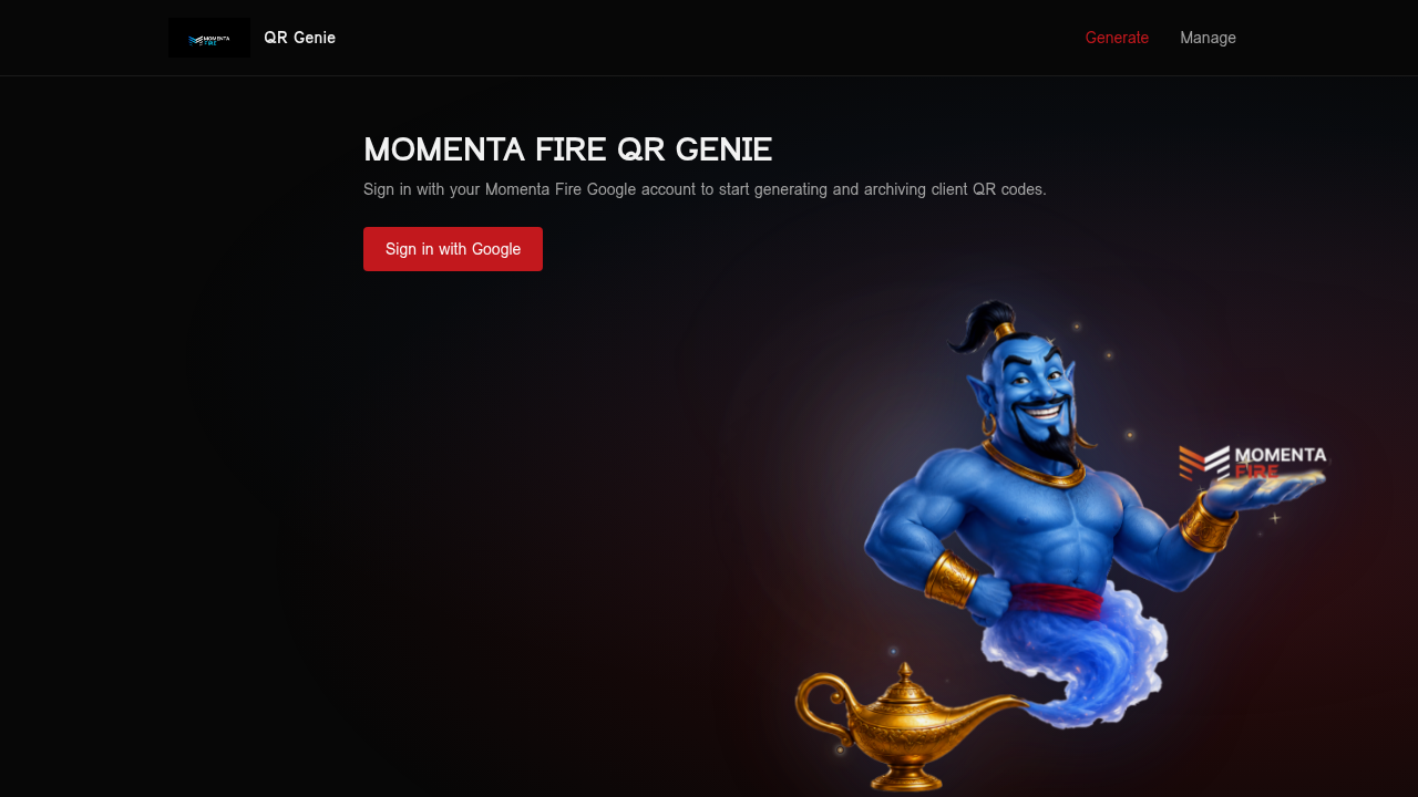 QR Genie sign-in screen
